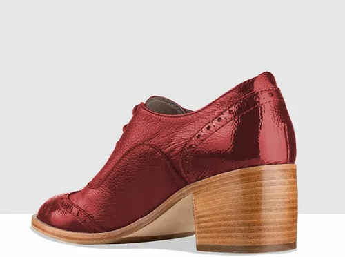Vista 5 de Zapatos Oxford perforados con cordones para mujer, puntera de almendra, tacón grueso medio, zapatos de sillín Derby, casuales, unisex, para oficina