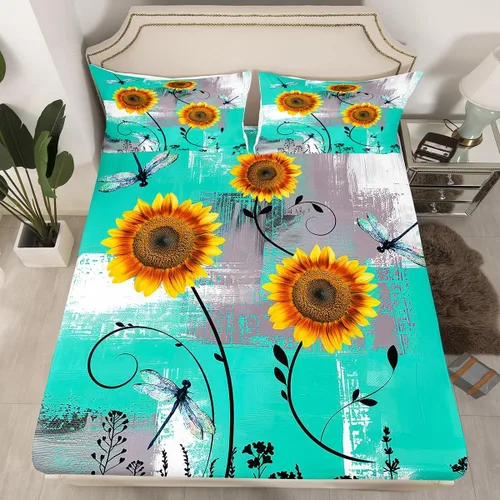 Vista 16 de Erosebridal Juego de ropa de cama rústica de tamaño individual, diseño de mariposa y girasol, para niños, adolescentes, adultos, retro, grunge