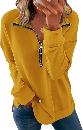 Vista 4 de Sudadera con cremallera de 14 para mujer holgada casual para otoño cómoda de manga larga blusa Rojo