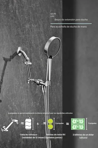 Vista 8 de Brazo de extensión para cabezal de ducha ajustable de 5 pulgadas, con tornillo de fijación con seguro, de latón cromado con ángulo ajustable