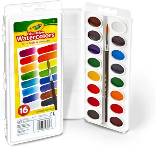 Vista 2 de Crayola Juego de pintura de acuarela (16 unidades), suministros escolares, pintura lavable para niños, 1 brocha, artes y manualidades