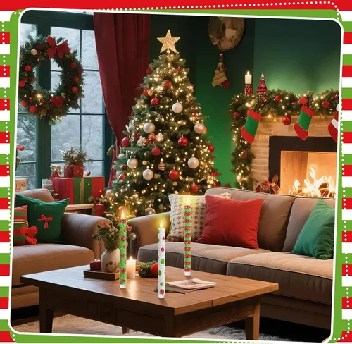 Vista 3 de Baquler 6 velas cónicas sin llama de Navidad de 10.6 pulgadas con temática de elfo, velas LED de Navidad que funcionan con pilas, candelabros