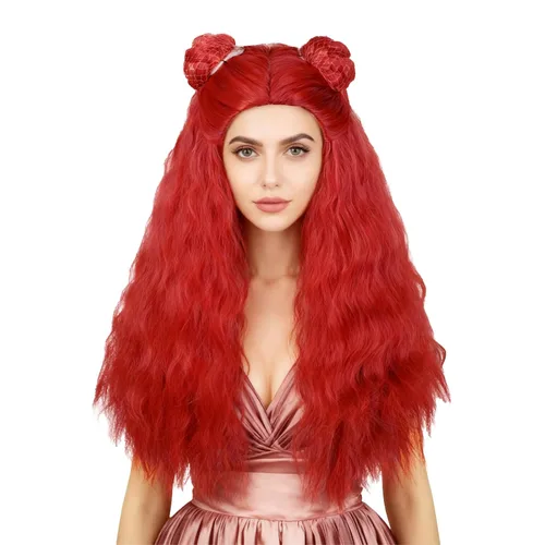 Vista 11 de Aicos Peluca de cosplay de colmena rizada roja con corona para mujer Colmena Corazón Rojo-Adulto