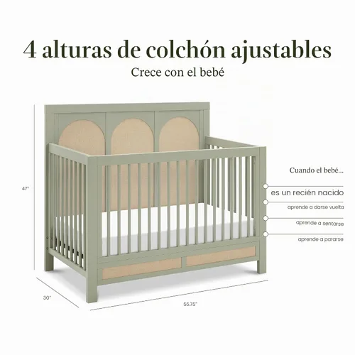 Vista 6 de Namesake Cuna convertible Eloise 4 en 1 en salvia francesa Performance Sand Eco-Weave, certificado GREENGUARD Gold
