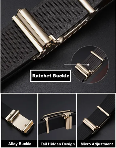 Vista 7 de Oyifan Cinturón negro para hombre, cinturón de diseñador de vestido de cuero genuino para hombres, moda Slide Ratchet Click Casual Mens Belt