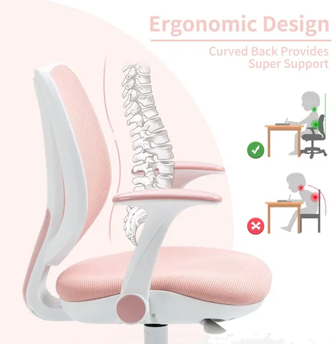Vista 3 de HOMEFUN Silla de escritorio para niños, sillas de computadora con reposabrazos y reposapiés para niños y niñas, bonita malla ergonómica con altura