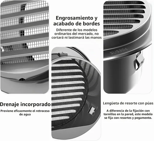 Vista 7 de Cubierta de ventilación de aire de acero inoxidable 304 engrosado de servicio pesado de 4", cubierta de rejilla con persianas, capucha