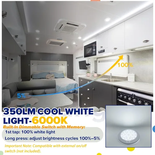 Vista 6 de RV Lights Interior Dimmable 12v Led RV Ceiling Light with Switch 5 Inches Round Surface Mount 12 Volts Shower Light for RVs Camper Trailer Boat