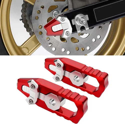 Vista 10 de Canitu 2 ajustadores de eje tensor de basculante negro, carrete de cadena de eje trasero de aluminio para motocicleta, ajustadores de cadena