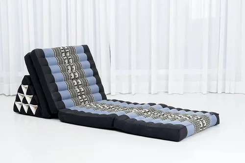Vista 6 de Leewadee Cómodo colchón japonés de suelo, cama tailandesa con cojín triangular, colchón futón, tapete de masaje tailandés extra largo, 89 x 20 azul