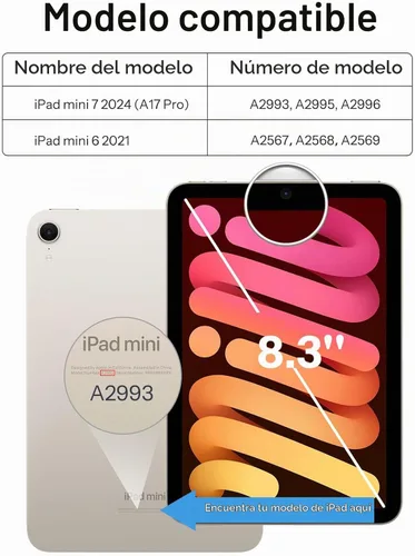 Vista 2 de SPARIN Funda para iPad mini 7 A17 Pro 2024/iPad Mini 6 2021 de 8.3 pulgadas, cubierta magnética desmontable, soporte vertical/horizontal con soporte