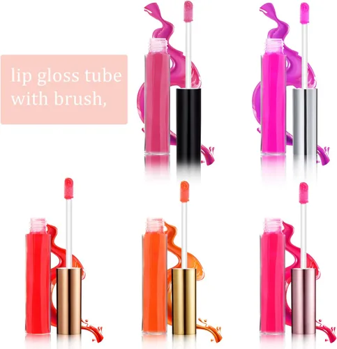 Vista 4 de Blulu 30 tubos de brillo de labios de 0.3 fl oz a granel, botella de bálsamo labial recargable de plástico transparente, contenedor de brillo labial