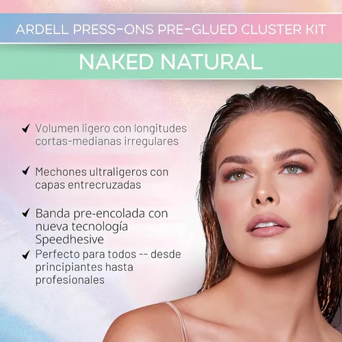 Vista 2 de Ardell Naked Press On Lashes - Extensiones de pestañas pre-pegadas en racimo, autoadhesivas, volumen suave natural, sin necesidad de pegamento, 1