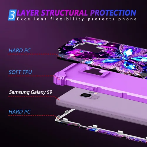Vista 3 de Miqala Funda para Galaxy S9, brilla en la oscuridad, tres capas, resistente, a prueba de golpes, protección de cuerpo completo, parachoques