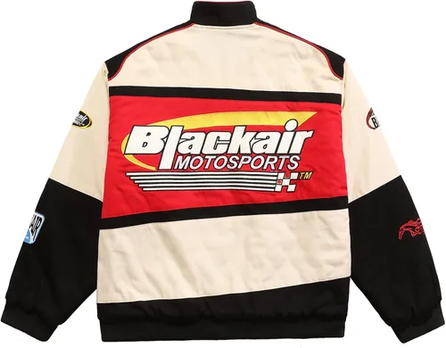 Vista 7 de Aelfric Eden Chaqueta de motocicleta para hombre, chaqueta de béisbol Blackair Moto Varsity para mujer, abrigos vintage