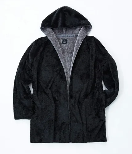 Vista 9 de Manta con capucha en forro polar grueso con bolsillo, color negro, tamaño grande, para mujeres y hombres, cálida y acogedora