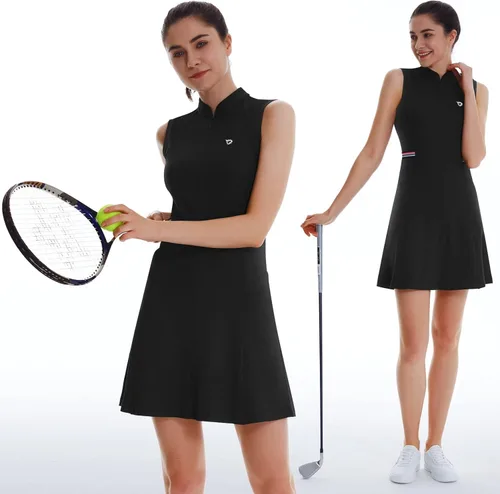 Vista 7 de BALEAF Vestido de tenis de golf para mujer sin mangas 4 bolsillos con pantalones cortos interiores UPF 50 entrenamiento deportivo deportivo