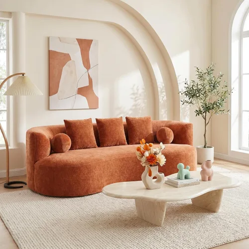 Vista 36 de Silla giratoria naranja con forma de barril, moderno círculo redondo individual con almohada para sala de estar, dormitorio, espacio pequeño, tela
