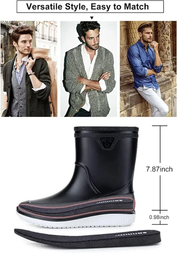 Vista 5 de Laple Botas de lluvia para hombre, antideslizantes, impermeables, de goma, para lluvia