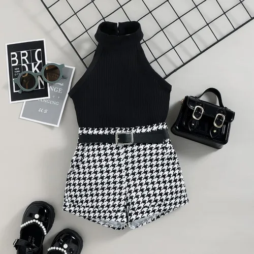 Vista 11 de TheFound Trajes de verano para niñas pequeñas, sin mangas, de punto acanalado, halter, pantalones cortos, ropa para recién nacidos, conjunto de 3