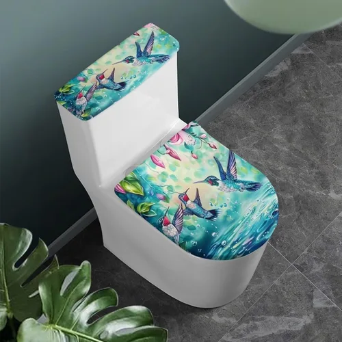 Vista 36 de Flashideas Juego de cubierta para tanque y tapa de inodoro con estampados de patas de perro coloridas - Elástico, se adapta a la mayoría de tanques