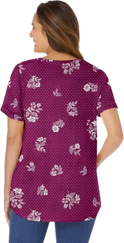 Vista 3 de Woman Within Camiseta de manga corta con cuello de muesca para mujer