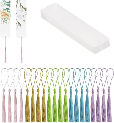 Vista 11 de Marcadores de Libro de Acrílico Transparente en Blanco 20Pcs Marcadores de Libro de Plástico Transparente con 20Pcs de Borlas Pequeñas