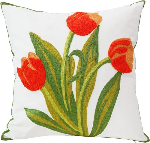 Vista 32 de Fundas de almohada bordadas, 4 girasoles de 18 x 18 pulgadas, diseño floral, 100% algodón, decoración del hogar, flores amarillas, 17.7 x 17.7 in, 1