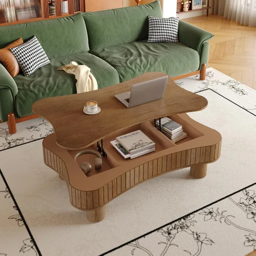 Vista 40 de Mesa auxiliar cuadrada de 31.52 pulgadas con almacenamiento, ratán natural y cuerda de cáñamo, función ajustable, mesa central vintage de granja