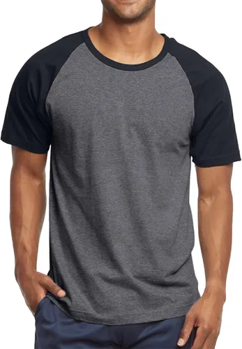 Vista 24 de Camiseta de béisbol raglán para hombre, de algodón, dos tonos, casual, atlética
