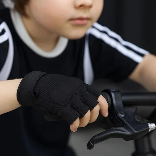 Vista 3 de Guantes tácticos de medio dedo para montar en bicicleta, antideslizantes, militares, para entrenamiento al aire libre, ciclismo, camuflaje, guantes