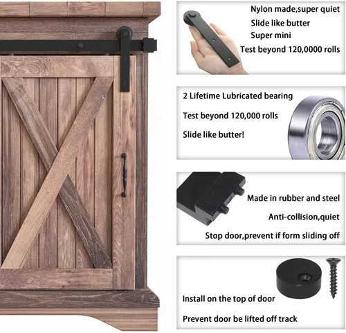 Vista 4 de WINSOON - Kit de herrajes para puerta corredera de granero súper mini de 3.5 pies para puertas individuales, soportes de TV, armarios pequeños, I