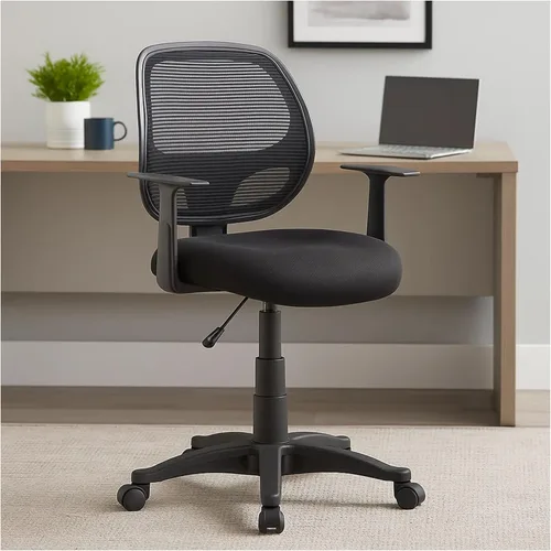 Vista 8 de Benzara Maya - Silla de oficina con brazos en T, malla negra, acolchado de espuma