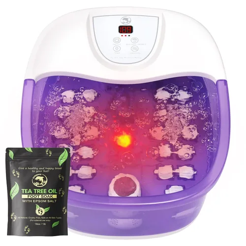 Vista 11 de ECARBME - Masajeador de baño de pies con calor, bañera de remojo de pies con 22 rodillos de masaje, control de temperatura, chorros, burbujas, sal