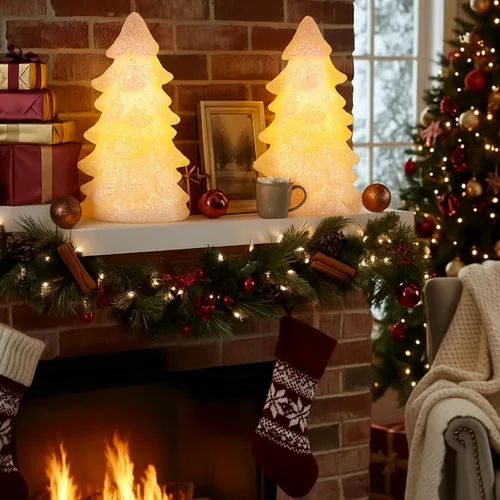 Vista 2 de Glooglitter 2 velas blancas sin llama para árbol de Navidad de 9 pulgadas, brillantes de cera real, parpadeantes, funcionan con pilas, velas LED