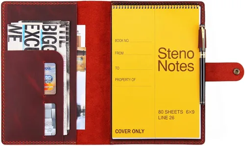 Vista 7 de Robrasim Funda de cuero para cuaderno Steno de 6 x 9 pulgadas, funda de cuero compatible con almohadillas Steno en espiral de 6 x 9, organizador