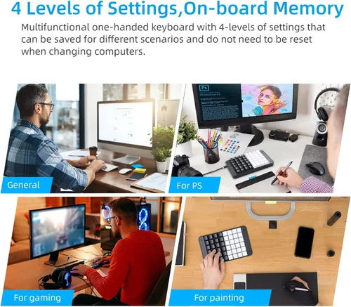 Vista 4 de Teclado mecánico Koolertron de una mano para jugadores, teclado mini USB de 48 teclas totalmente programable con interruptor rojo