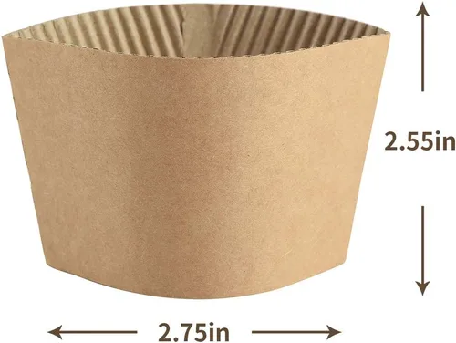 Vista 5 de Fundas de café – 500 fundas desechables corrugadas para tazas calientes – Fundas de papel kraft protectoras con aislamiento térmico para bebidas