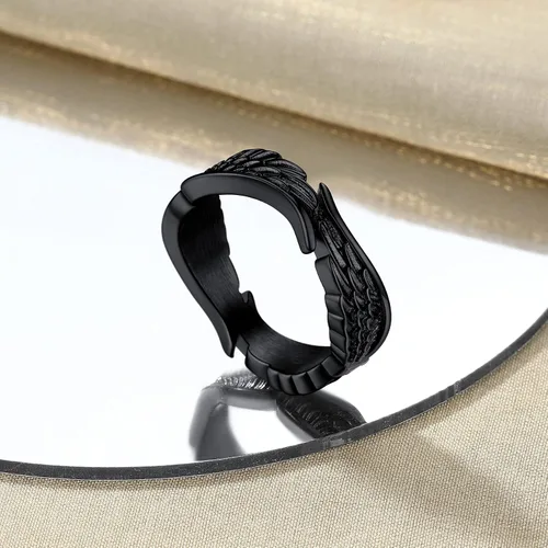 Vista 6 de Bestyle Anillos de ala de ángel antiguos para mujeres y hombres, anillos de banda de plumas de guardián, anillos de promesa de pareja