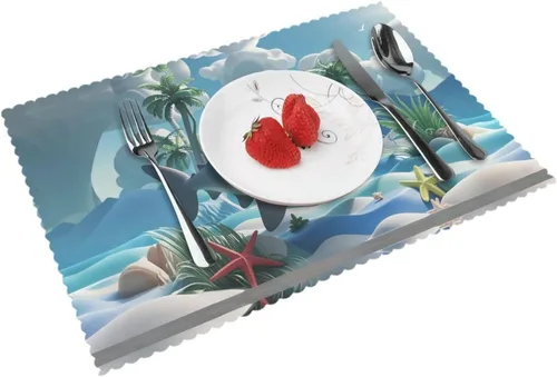 Vista 12 de Rectangular Placemats Set of 4, Heat Resistant Big Leopard Printed Kitchen Dining Table Mats