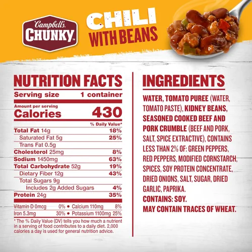 Vista 2 de Campbell's Chunky Chili con Frijoles, 15.25 oz. Tazón para Microondas
