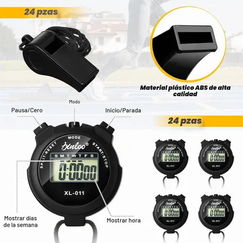 Vista 3 de Simgoing 48 piezas cronómetro digital temporizador de plástico silbato a granel para entrenadores deportivos, árbitro, reloj impermeable con Negro