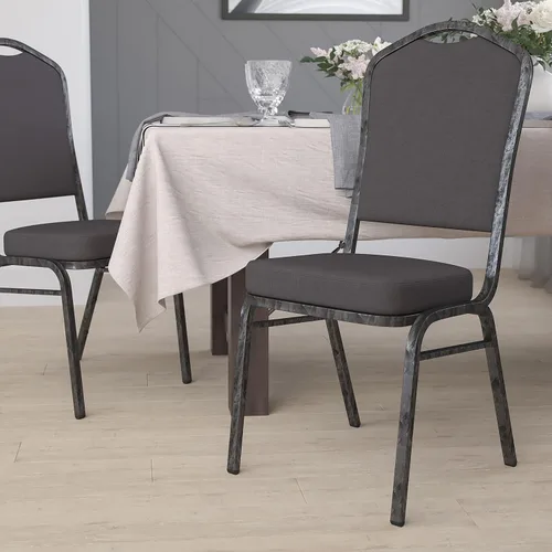 Vista 23 de EMMA + OLIVER Silla de banquete con respaldo de corona, tela estampada beige/marco dorado