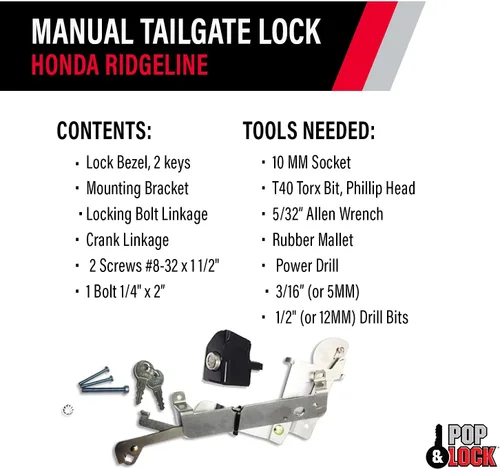 Vista 4 de Cerradura manual de puerta trasera Pop & Lock para Honda Ridgeline, Negro