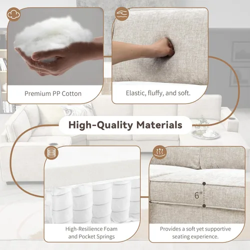 Vista 39 de Moderno sofá modular en forma de U con almohadas para la cintura, sofá cama con diván, sofá tapizado simétrico de felpilla de 6 asientos para sala