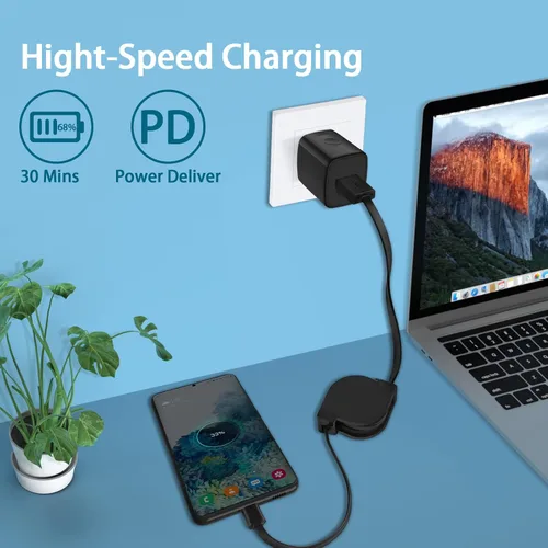 Vista 2 de Cable USB C, paquete de 3.3 pies de cargador retráctil de coche para iPhone 17e 17 Air 17 Pro 17 Pro Max 16e/16 Pro/16 Pro Max/16 Plus/16/15, cable