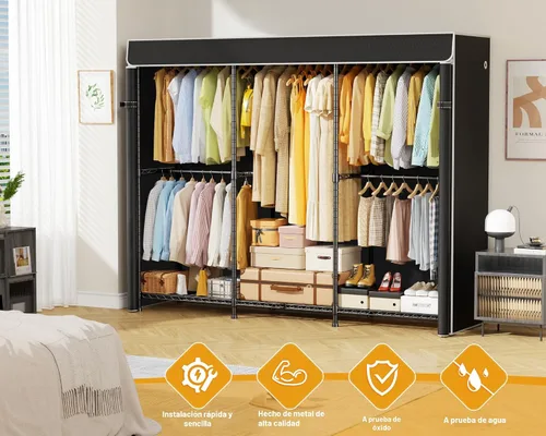 Vista 4 de ULIFHOME E14C - Sistema organizador de armario resistente, estantes de ropa independientes para colgar ropa, perchero ajustable de 70.1 pulgadas