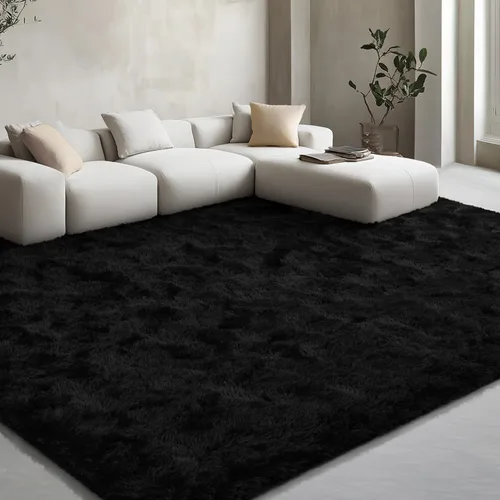 Vista 166 de EVOIONOS Alfombra Redonda Negra para Dormitorio, 4x4 Pies Alfombra de Área Circular Suave y Esponjosa para Sala de Estar, Alfombra Circular de Felpa