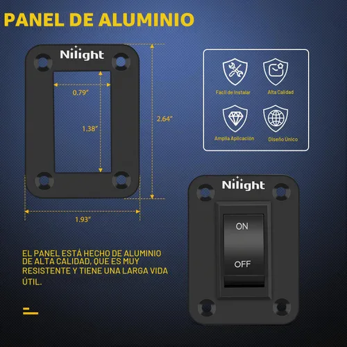 Vista 4 de Panel de Interruptor de Encendido/Apagado Nilight 4 PIN DPST, Interruptores de Palanca Panel 12V 20A, Carcasa de Interruptor de Aluminio Anodizado