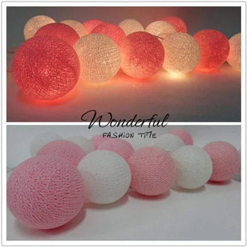 Vista 2 de Tira de 20 luces LED rosadas, 10 pies de luz cálida de algodón con pilas para dormitorio de niñas, hogar, interior, decoración al aire libre